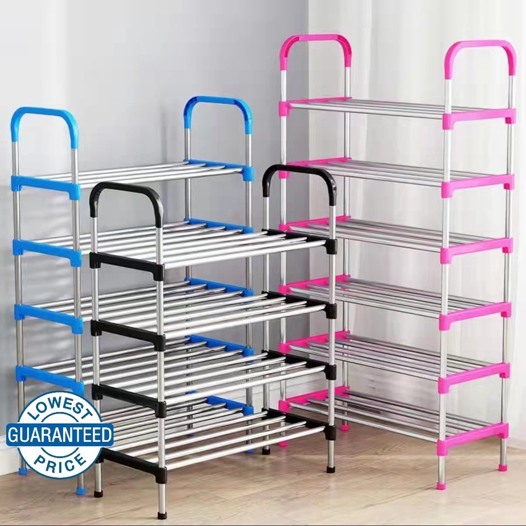 4 Layer 6 Layer Shoe Rack Tier Colored Stainless Steel Stackable