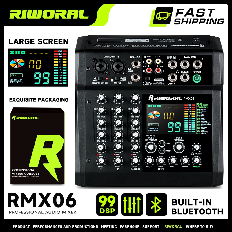 RIWORAL RMX06 6channel Mixer Audio Mixer System 48V Bluetooth Usb Audio