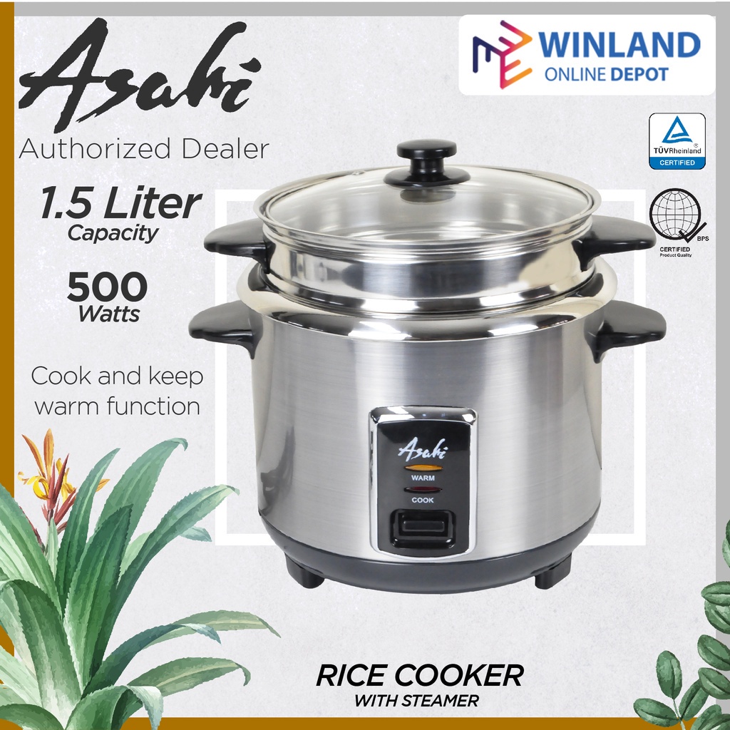 ASAHI By Winland 1 5L 8 Cups Rice Cooker Glass Cover With Steamer RC 84