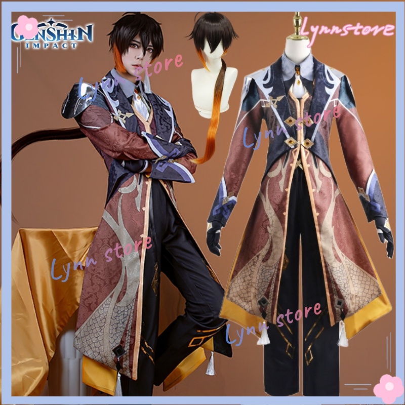 Genshin Impact Morax Zhongli Cosplay Costume Full Set Uniform Wig