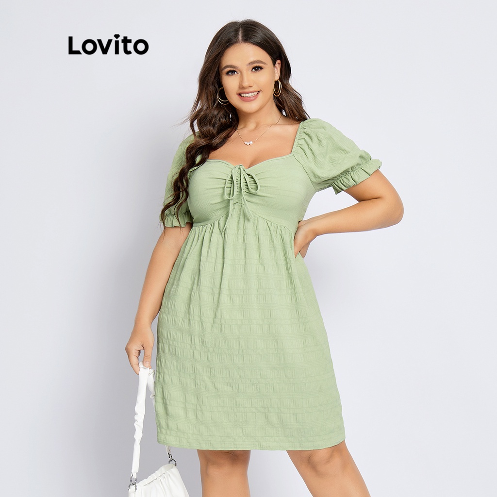 Lovito Plus Size Curve Casual Plain Drawstring Sweetheart No