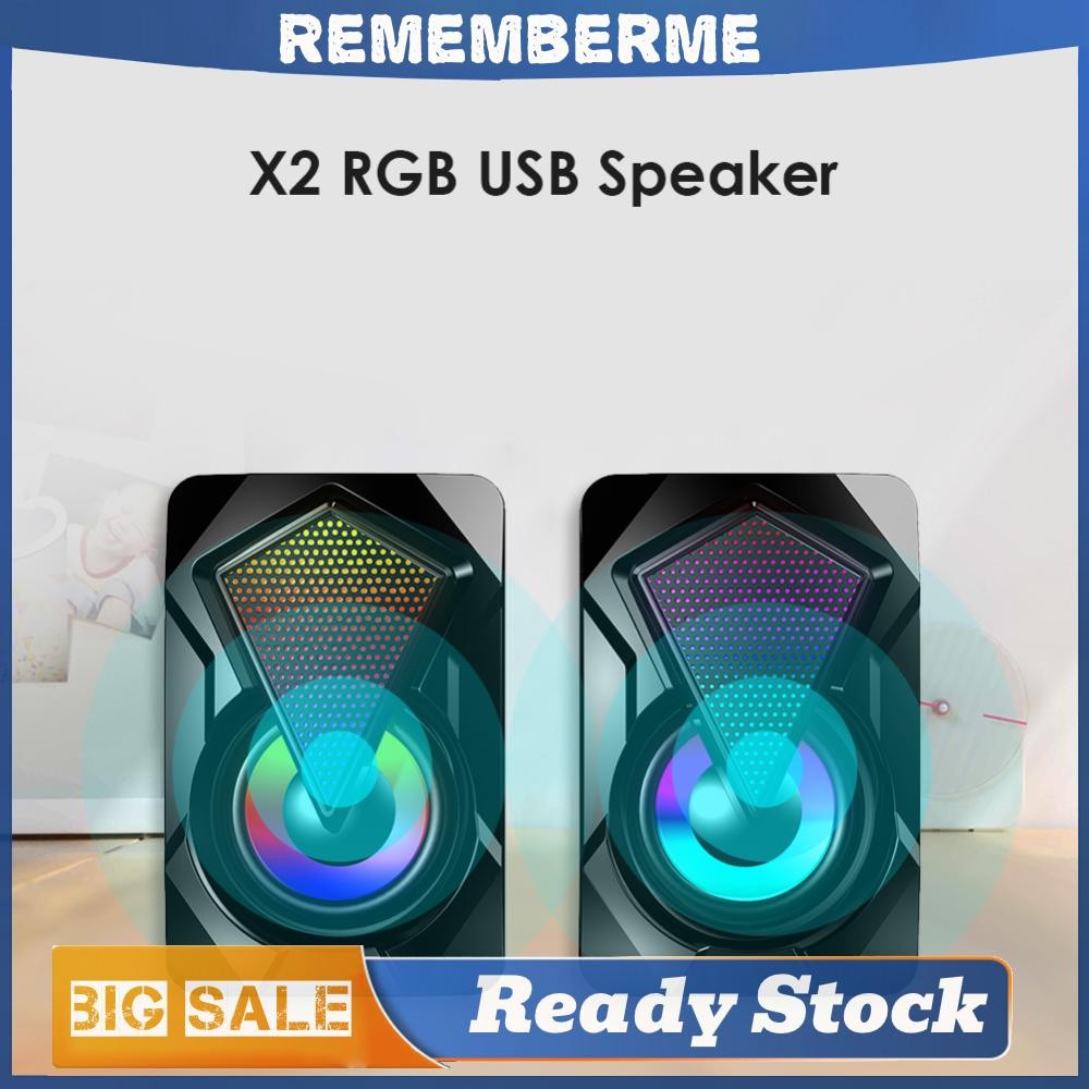 X2 Computer Speakers USB Powered 3Wx2 Bass Speakers With RGB Light For