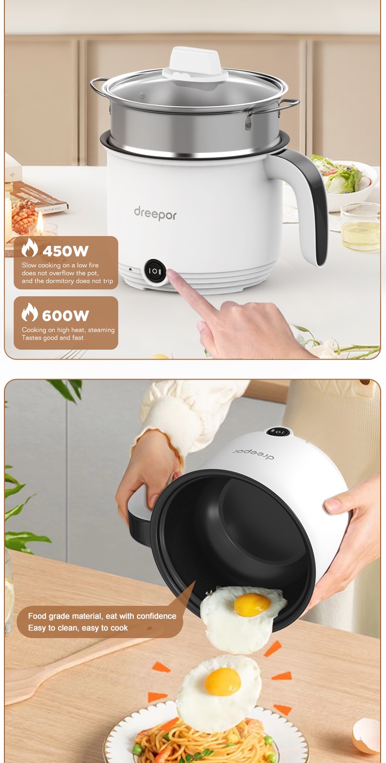 Dreepor Mini Rice Cooker With Steamer Small Non Stick Hot Pot