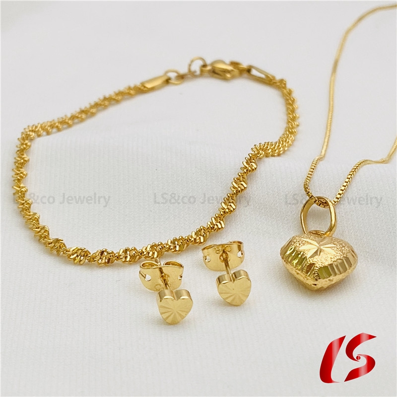 LS Jewelry 24K Bangkok Gold Plated 3in1 Pendant Necklace Earrings