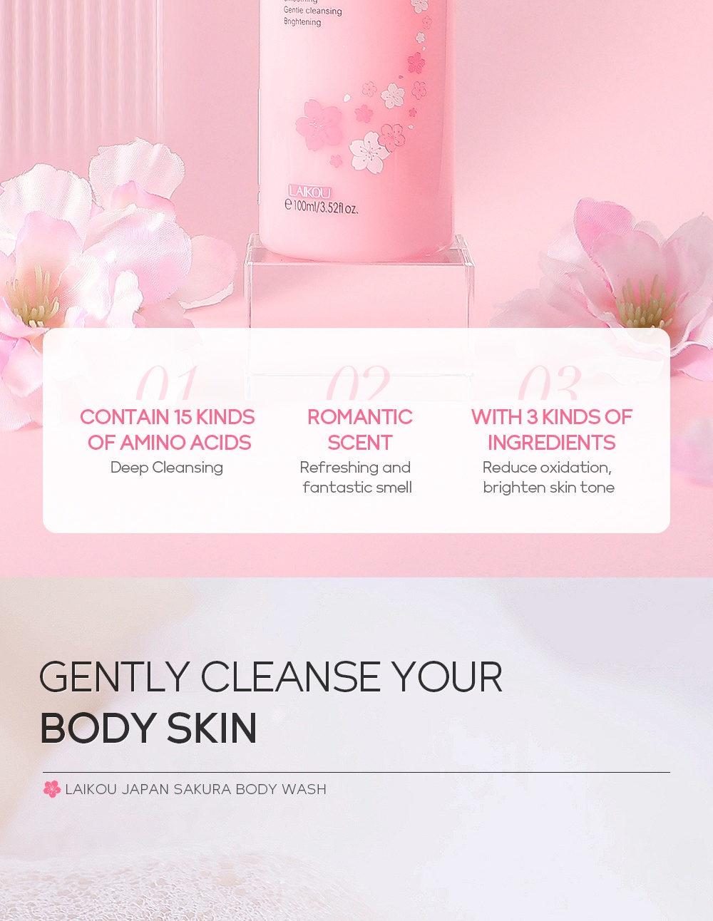 LAIKOU Japan Sakura Shower Gel Body Wash Deep Cleansing Glowing Skin
