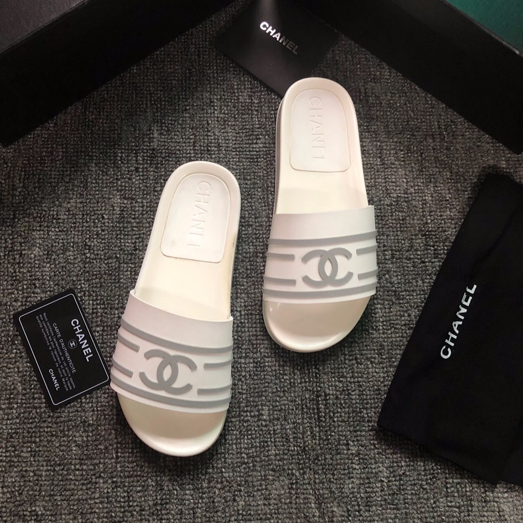 chanel white flip flops