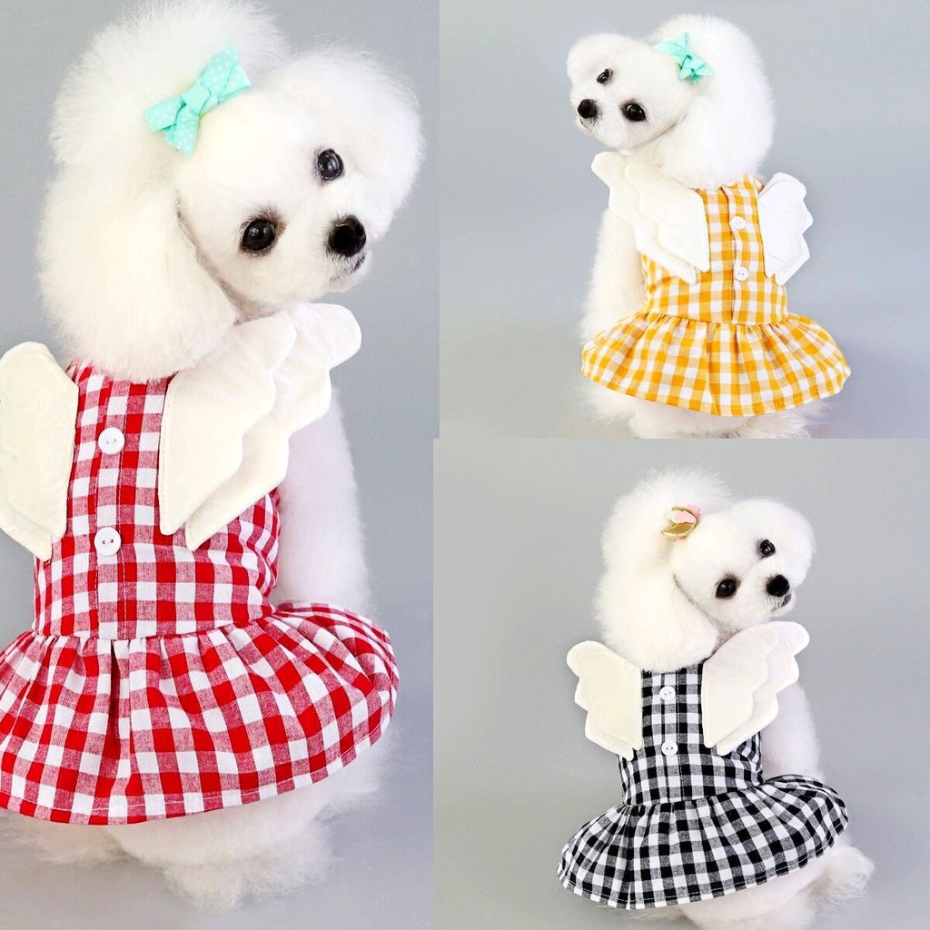 Small Wing Checked Skirt Summer Thin Teddy Pet Dog Pomeranian Poodle Schnauzer Bichon Clothes Dogs