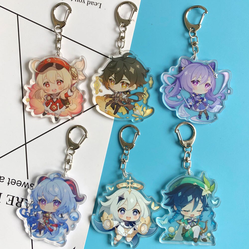 Genshin Impact Zhongli Diluc Keychain Cosplay Cute Game Character Venti Paimon Tartaglia Mona