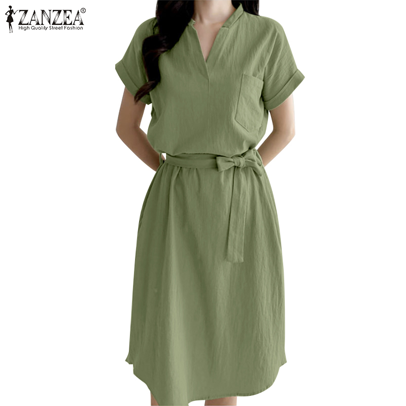 ZANZEA Women's Casual Korean Solid Color V Neck Short Sleeve Daily ...