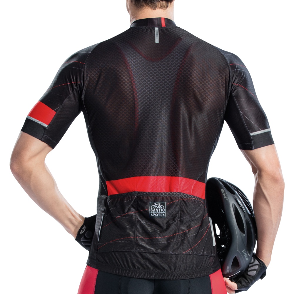 Santic Cycling Jersey Men's Short Sleeve Tops Mountain Biking Shirts Bicycle Jacket with Pockets 