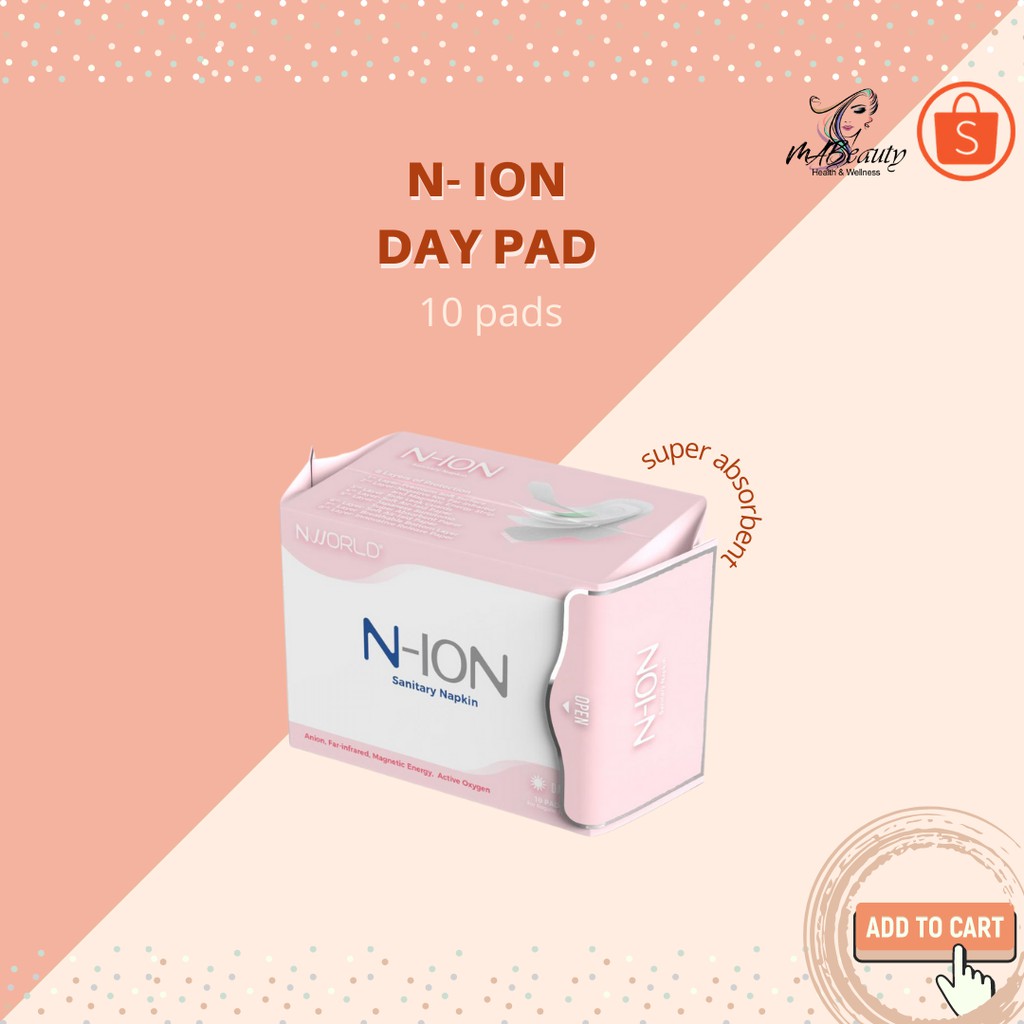 NION SANITARY NAPKIN DAY PAD 10 pads(WITH NEGATIVE ION) Nworld 100