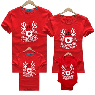 Christmas Mom Dad T-shirt Christmas Deer Print Family Matching Christmas T shirt Mommy Daddy Baby Short Sleeve Red Shirt Clothes
