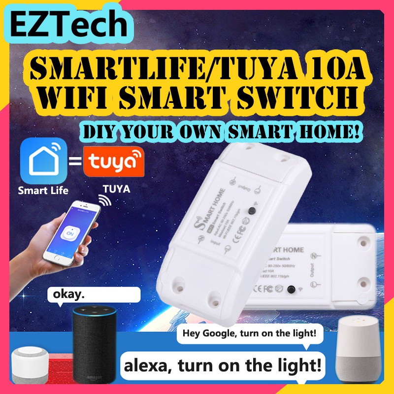 10A tuya Wifi Smart Switch Compatible with Amazon Alexa & for Google-10 Pack