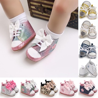 Baby Soft Soles Girl Shoes Baby Soft Soles Non-slip Lovely Bow Princess Shoes Casual Canvas Multi-color Baby Walking Shoes Newborn Baptism Shoes First Toddler Shoes
