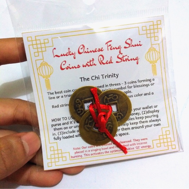 Lucky Charm Feng Shui Coins Red String Blessed Energized 3coin 3coins Shopee Philippines