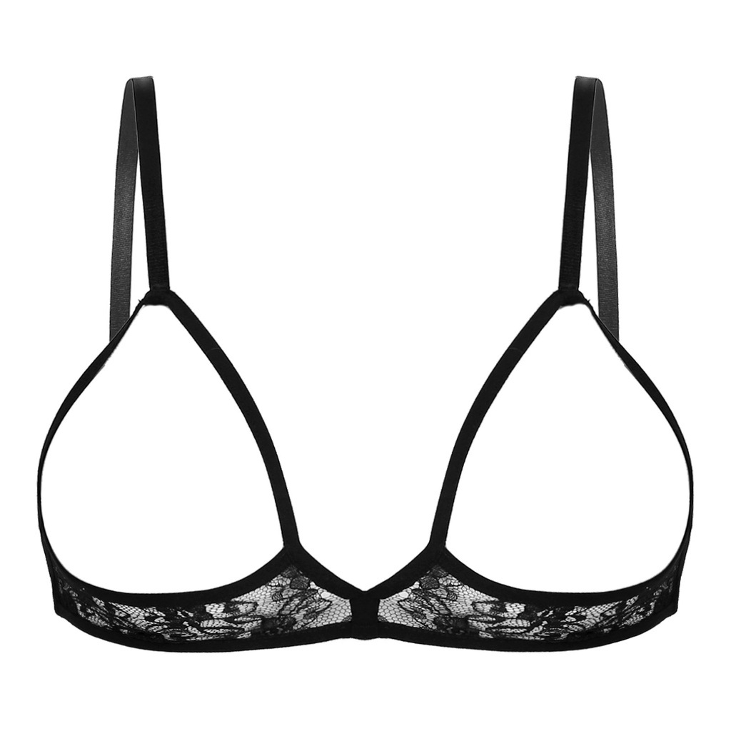 Women Sheer Lace Lingerie Hollow Out Wireless Bra Top Sexy Half Cup ...
