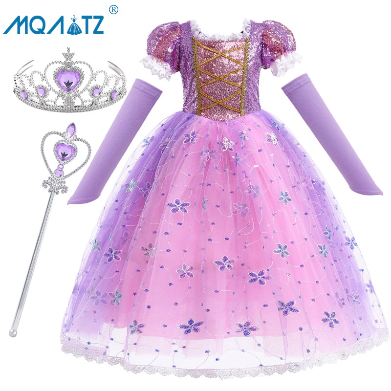 MQATZ Kids Rapunzel Cosplay Dresses For Girls Children Baby Girl Sequin ...