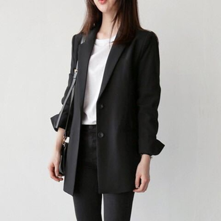 Women Black Suit Blazer Office Jacket Ladies Tailored Oversized Fashion Buttons Long Loose | Shopee Philippines