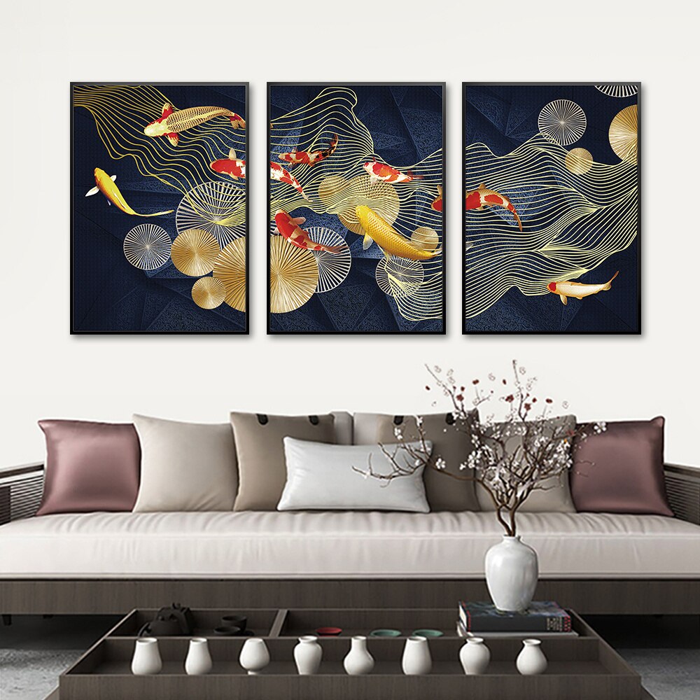 Golden Abstract Gold Fish Wall Art Canvas Painting Room Decor Aesthetic   0045bacd5109791ab1f4031a438e2db3