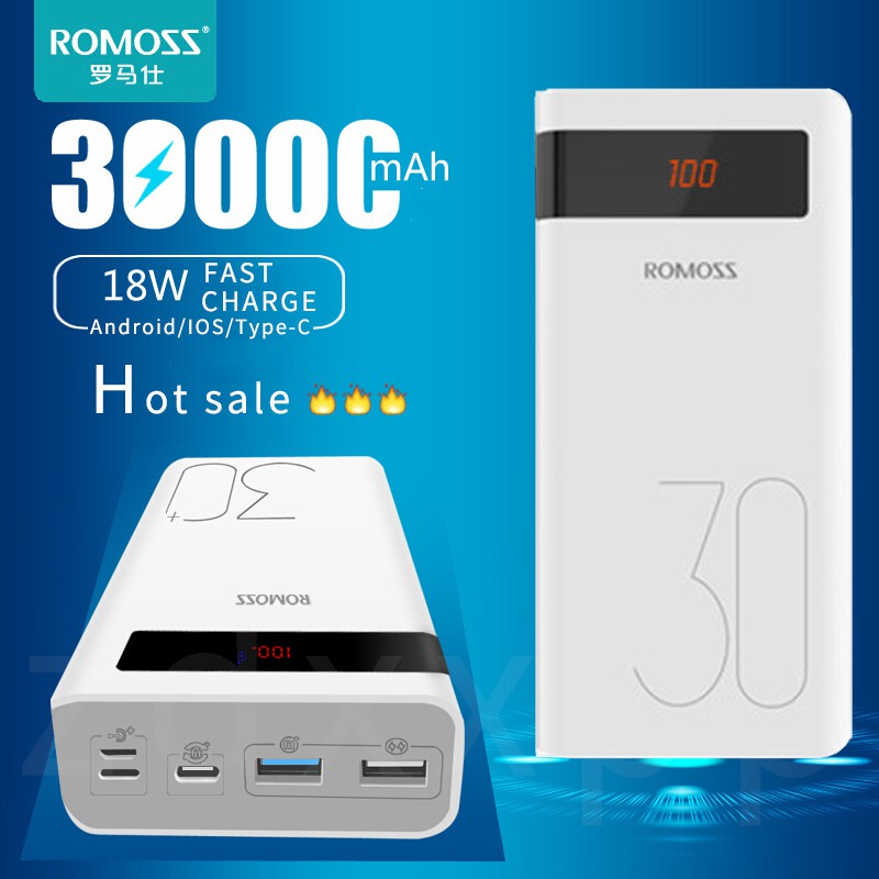 romoss sense 8 30000mah qc type c power bank white