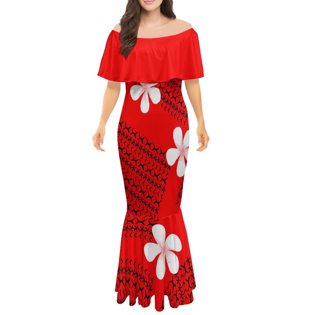 CN Samoan Women Polynesian Tribal Custom Pattern Drape Off Shoulder ...