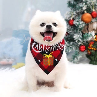 Christmas Plaid Triangle Scarf Pet Dog Cat Bandana Bibs Kerchief with Santa Saliva towel