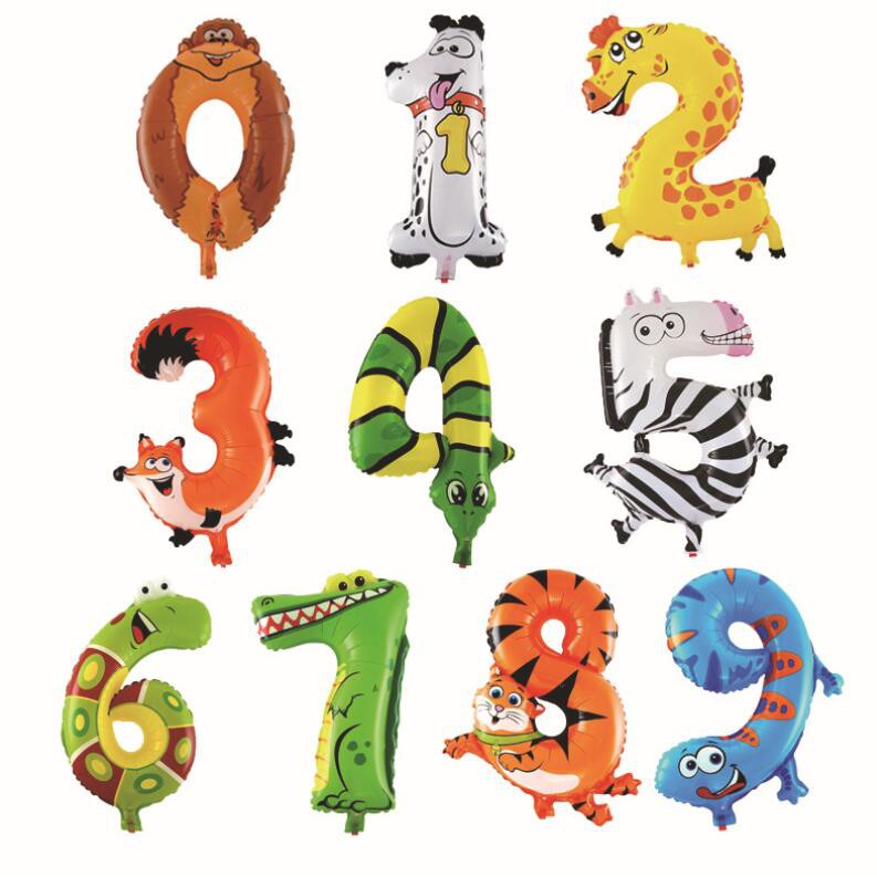 16 inch animal number balloon 0-9 aluminum film balloons teaching props ...