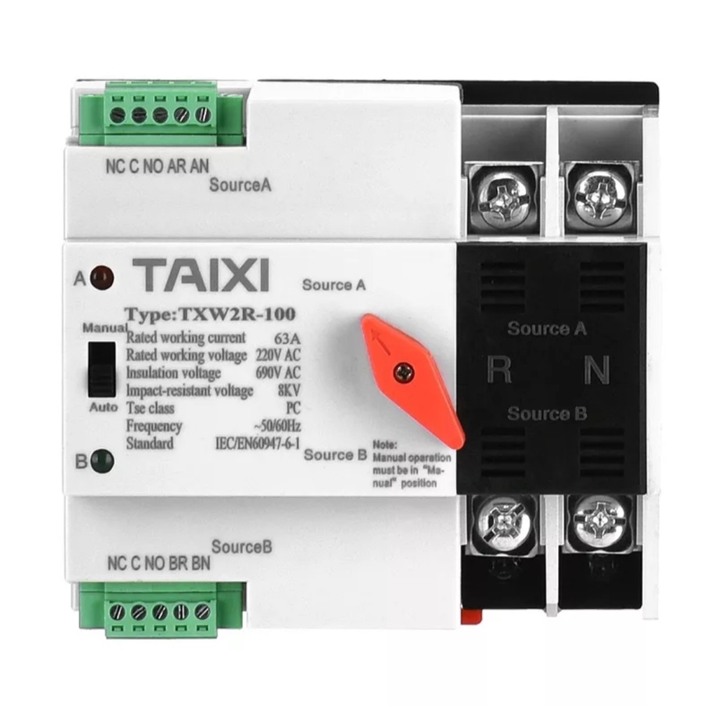 63A Din Rail ATS Dual Power Automatic Transfer Switch AC230V 400V 2P