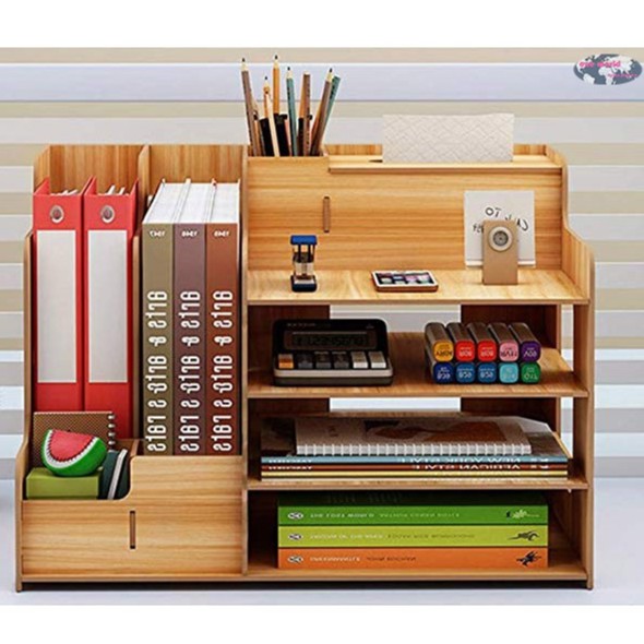 Wooden Desktop Organizer File Rack Office Supplies Books Holder ...