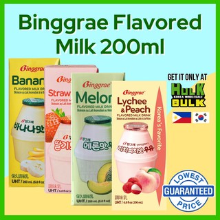 BINGGRAE Banana/Strawberry/Lychee & Peach/Melon Flavored Korean Milk 200ml