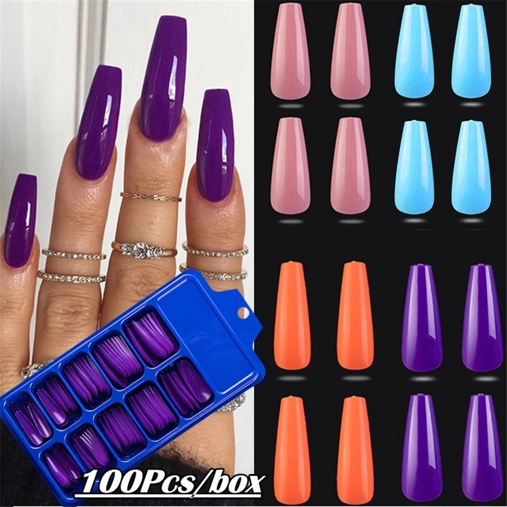 With Glue New 100pcs Box Fake Nails With Glue Set Long Half French Acrylic False Nails Tips 10 Size Press On Nails Color Nail Extension 21 42 Shopee Philippines