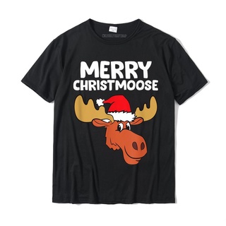 Elk Christmas Hat Deer Merry Christmoose Merry Christmas T-Shirt Family Tees For Men Family Cotton T Shirt Design