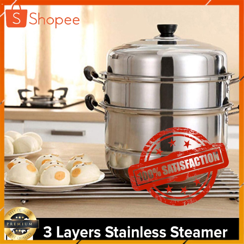 High Quality 3 Layer Steamer Big Stainless Steel Siomai Steamer 3 Layers Multifunction (3 Sizes
