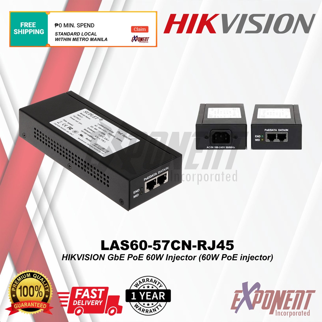 Hikvision Poe Injector 60W – Suplet LAS60-57CN-RJ45 60W POE Injector ...