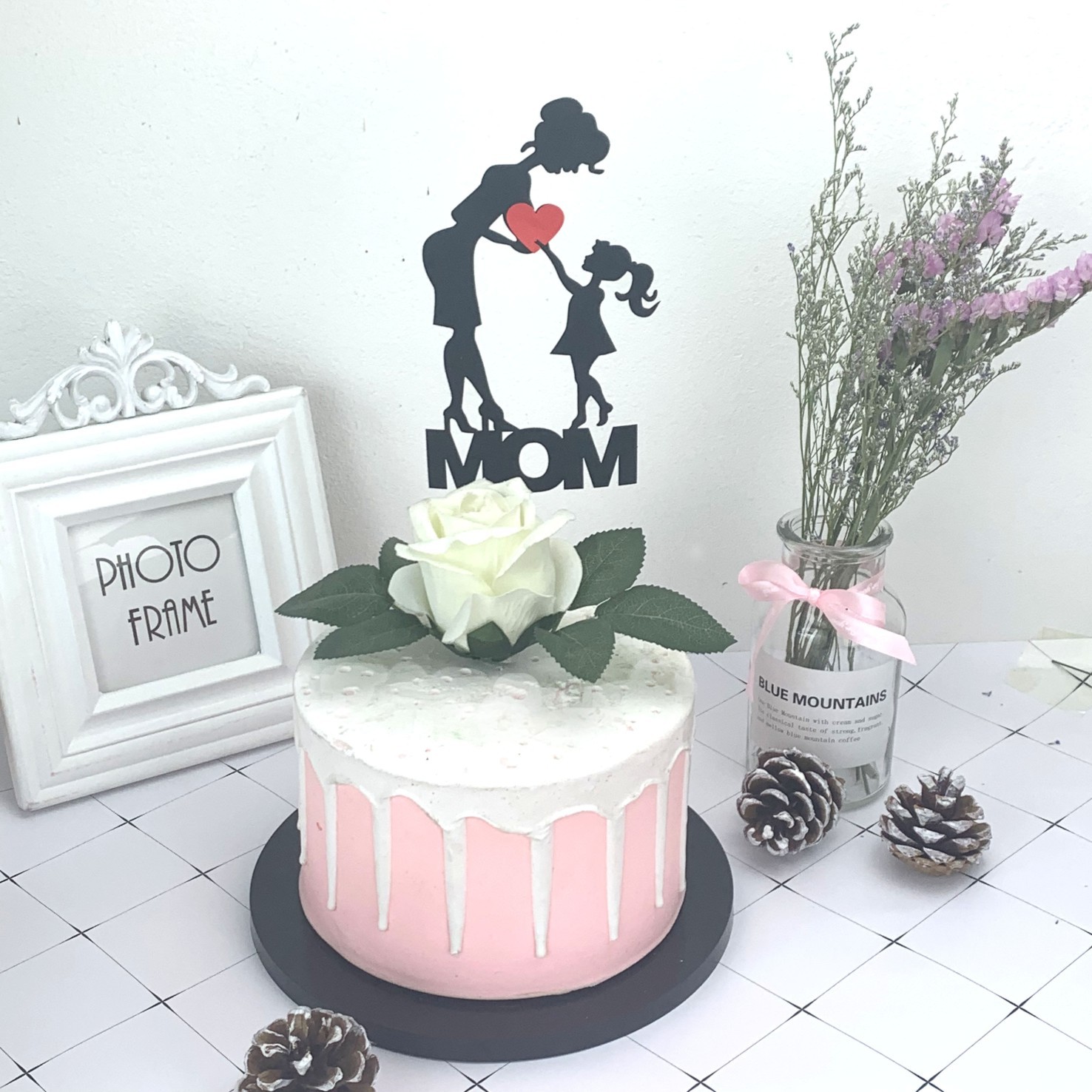 1 set /I love mom Cake Topper Glitter Paper Cupcake Topper Flags For