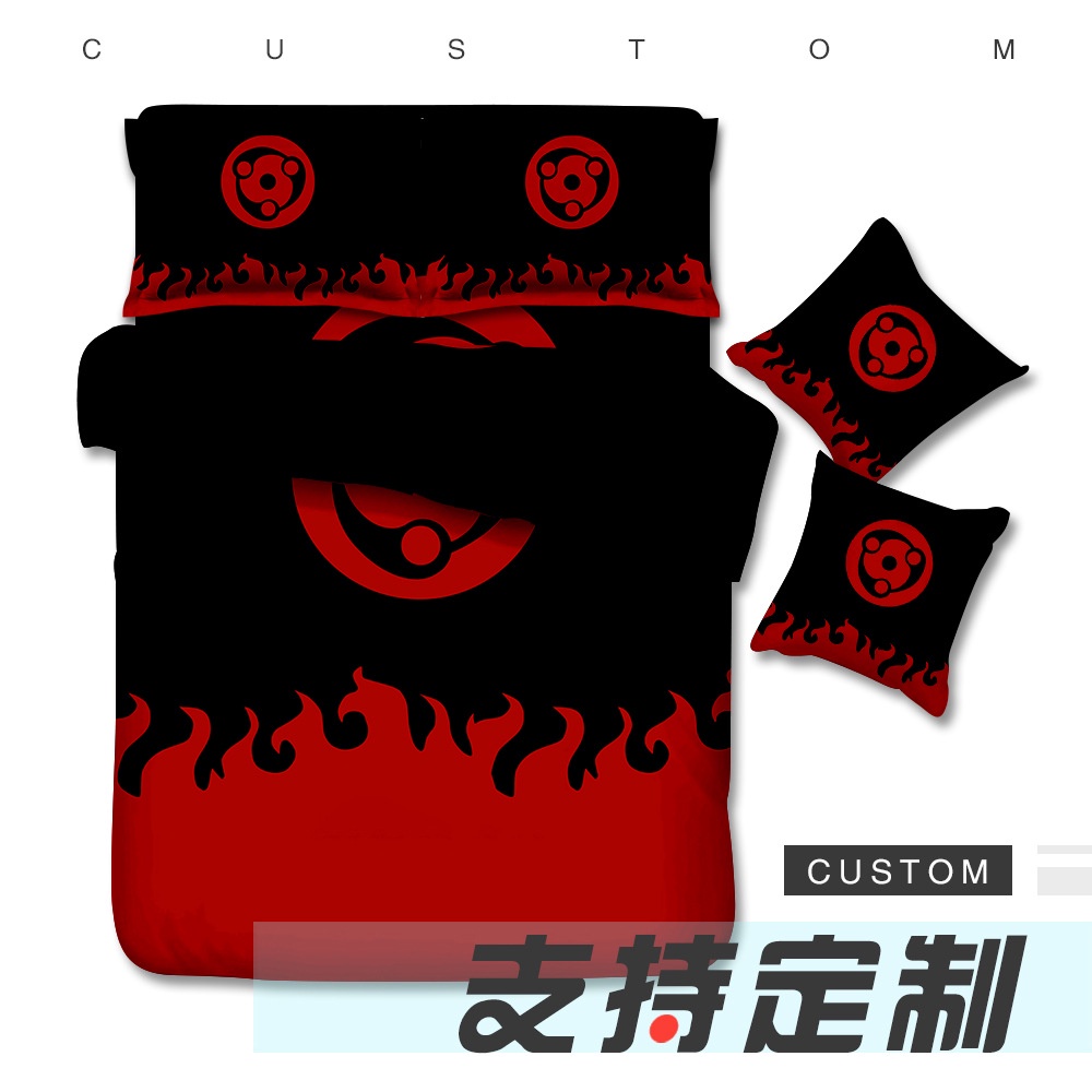 Naruto Bedsheet Set Singledouble Quilt Anime Bed Sheet Bedroom Sasuke Uchiha Akatsuki 3823