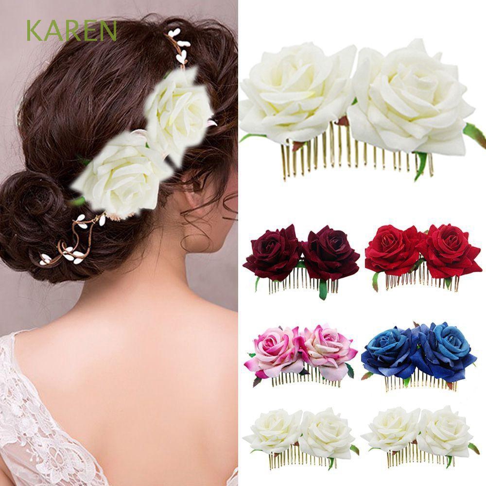 Hair Jewelry Bridal Flower Hair Comb Red Rose Hairpin Shopee