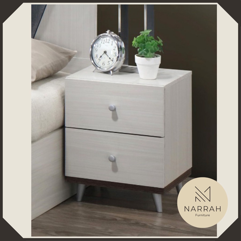 Minimalist Side Table / White Night Table with Drawers (Laminated Wood; 400 x 400 x 525H mm