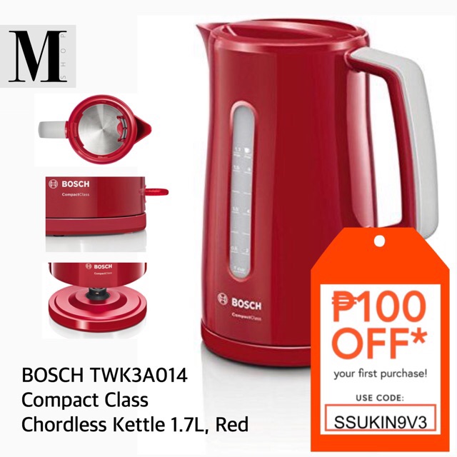 Bosch Twk3a014 Compact Class Cordless Kettle 1 7l Red Shopee