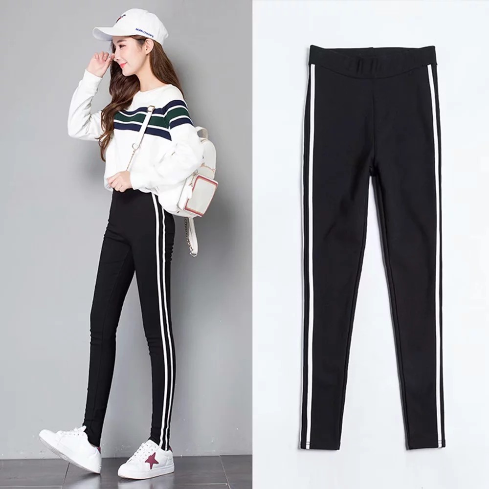 black side stripe trousers womens