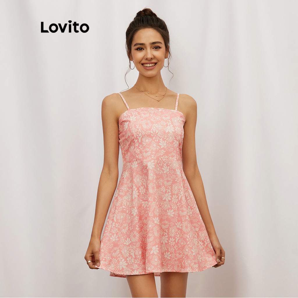 Lovito Cute Floral Spaghetti Strap Short Summer Dress L19D131 (Pink