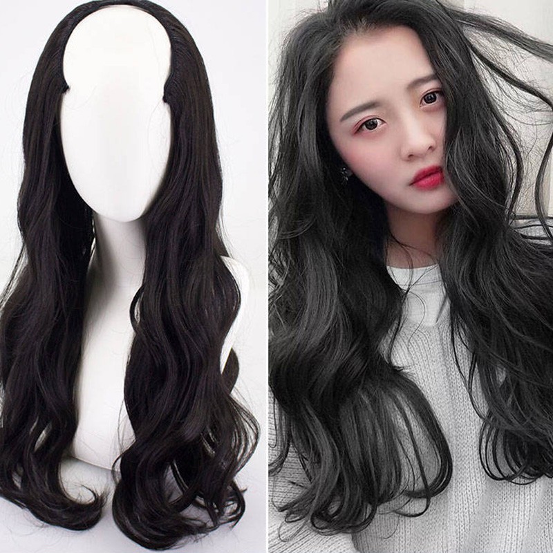 Long Wavy Curly U Shaped Half Wig For Women Natural Female Long