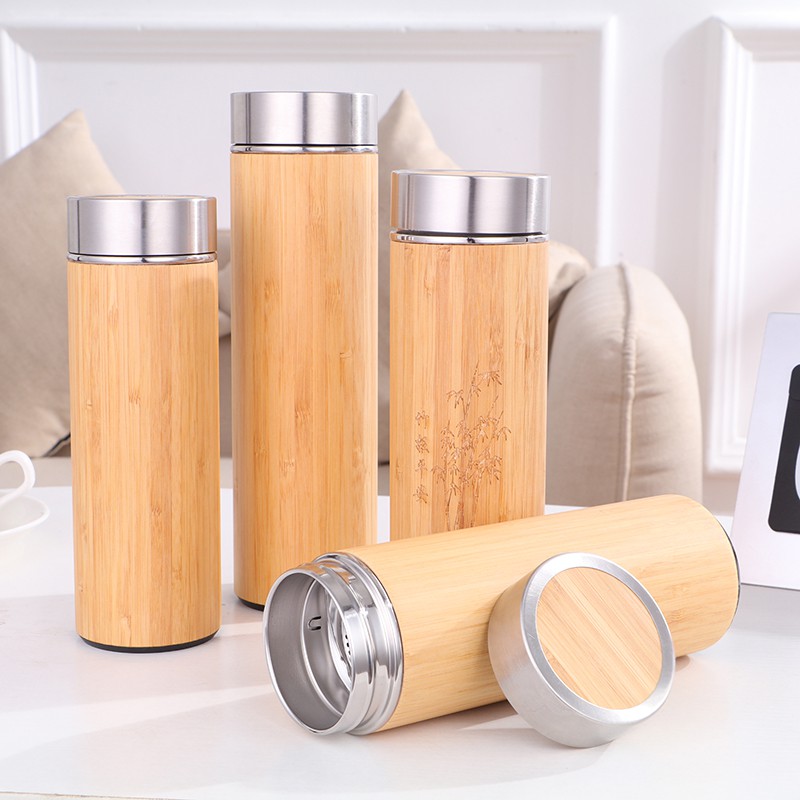 Bamboo Thermos Bottle Stainless Steel Tumbler Vacuum Flasks Insulated