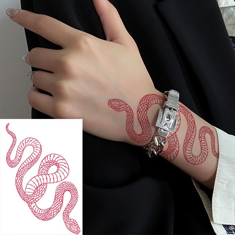 Snake Stickers Tattoo Temporary Women S Waterproof Body Art Painted Black And Red Arm Waist Body Shopee Philippines