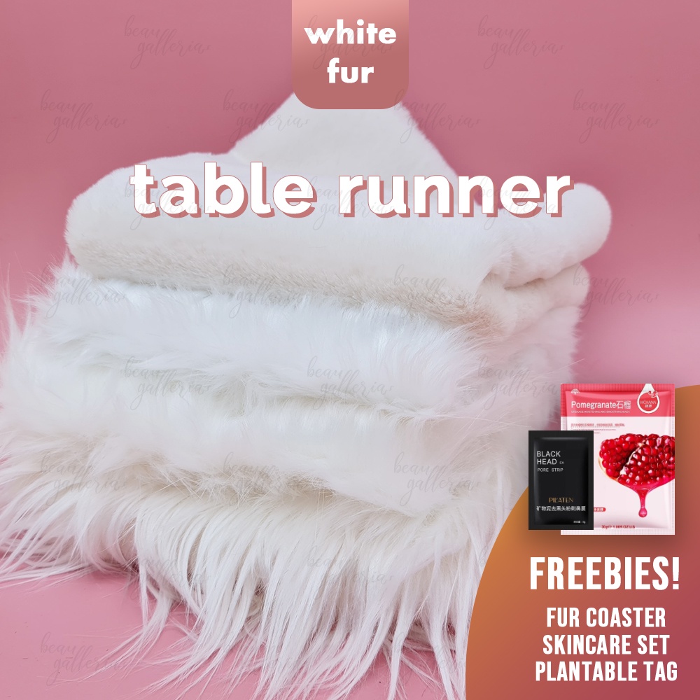White Faux Fur Fabric Table Runner 4 and 6 seater, car dashboard cover