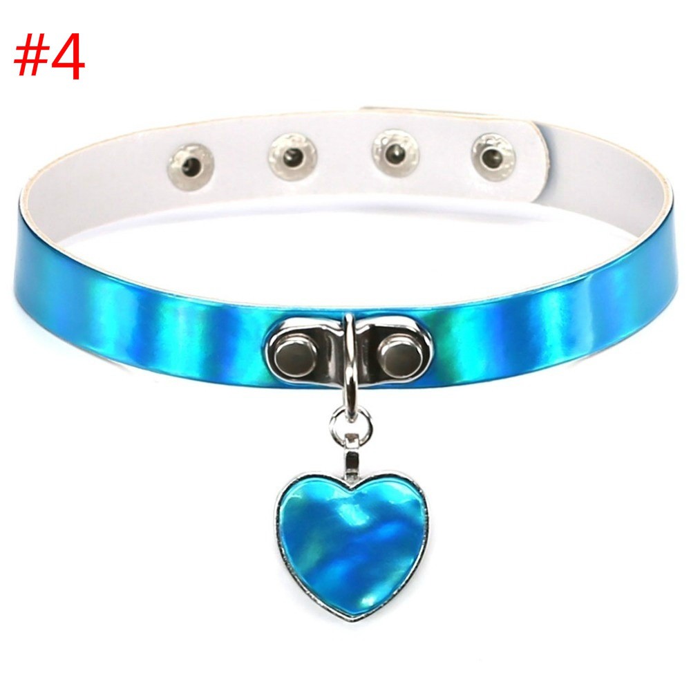 EJY Fashion Jewelry PU Leather Necklace Holographic Colorful Choker Heart Metal Collar Chocker