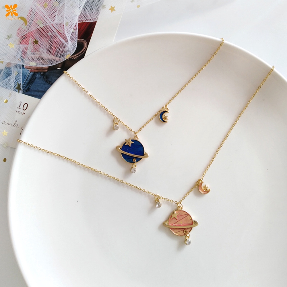 In Stock Hot Cute Planet Necklace Earth Star Pendant Metal Necklace  Clavicle Necklaces Jewelry