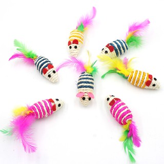Pet Toys Animal Toys Cat Toys Ball Pet Funny Sisal Mouse Scratch Kitten Toy with Feather Rope Ball