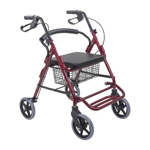 Heavy duty Adjustable Adult Medical Walker Rollator with Seat and Foldable Foot Rest (Metalic