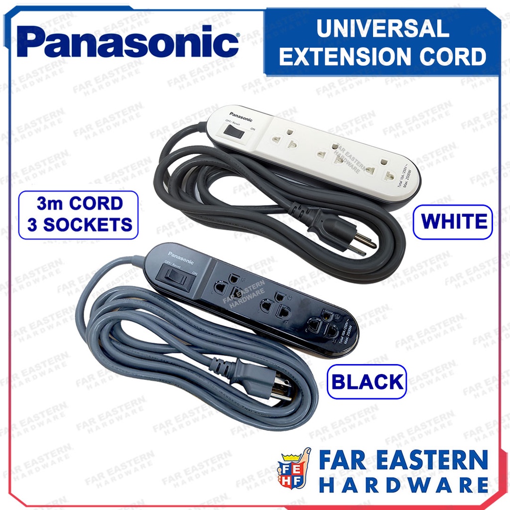 PANASONIC Universal Extension Cord Black White Made in Thailand